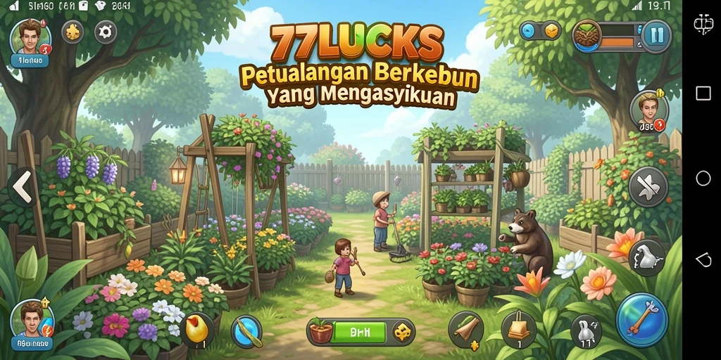 Tampilan gameplay seru saat mengelola kebun di 77LUCKS.