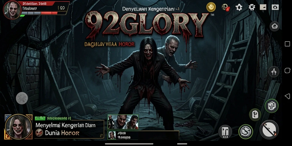 Screenshot dari gameplay menyeramkan di 92GLORY dengan efek suara mencekam.