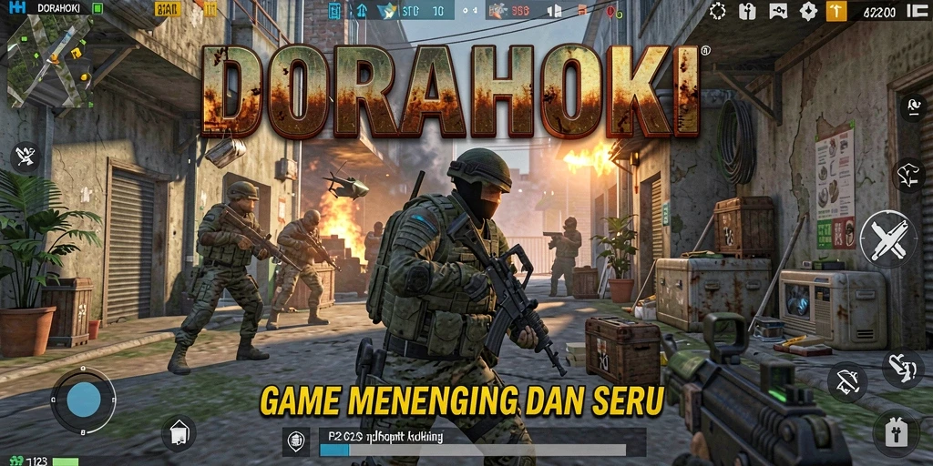 Tampilan intens dari gameplay DORAHOKI di medan perang.