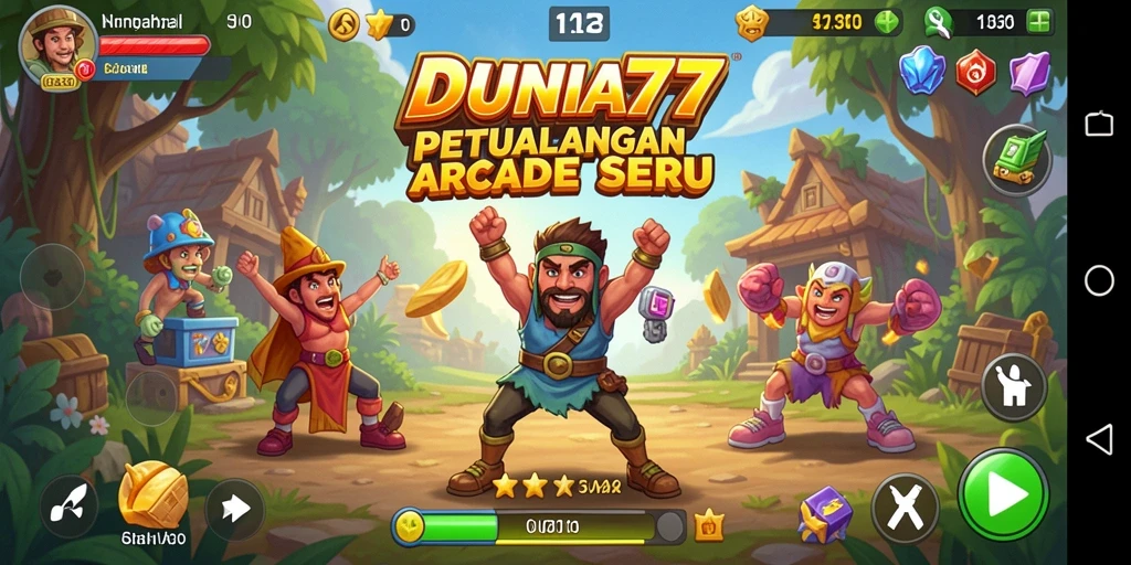 Tampilan gameplay DUNIA77 yang penuh warna dan menantang.