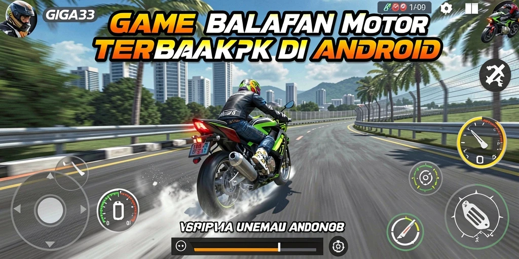 Tampilan gameplay GIGA33 dengan balapan motor yang mendebarkan.