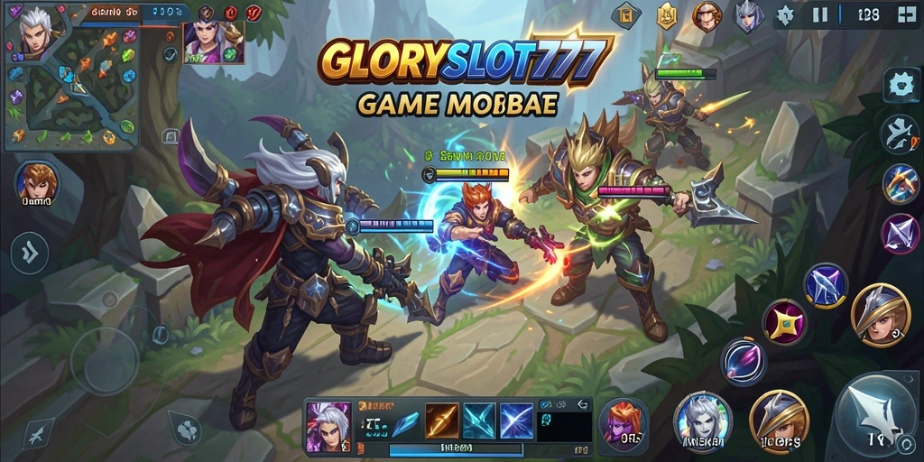 Tampilan gameplay seru di GLORYSLOT777 dengan aksi MOBA yang intens.