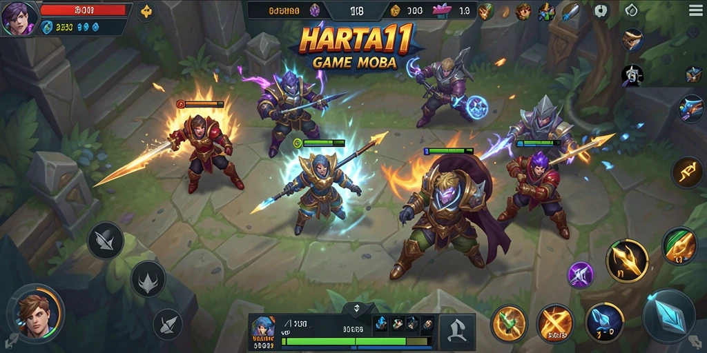 Tampilan seru dari gameplay HARTA11 yang memikat di arena MOBA.