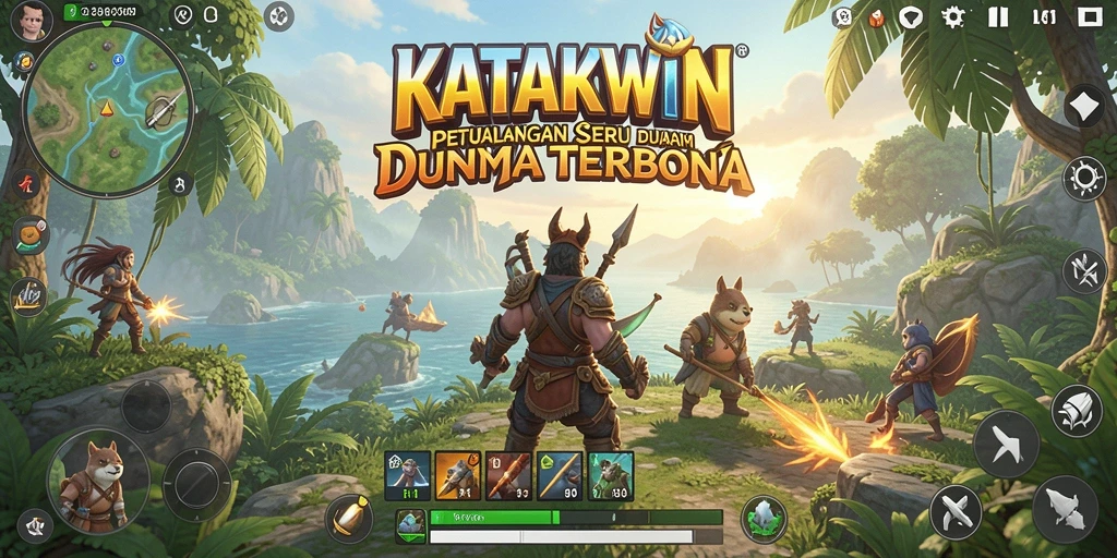 Tampilan gameplay KATAKWIN yang menakjubkan di dunia terbuka yang luas.