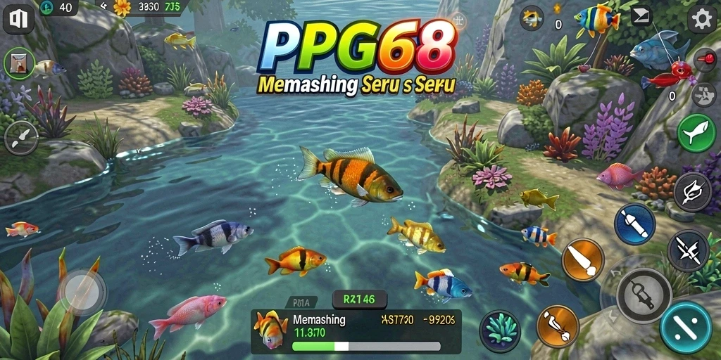 Tampilan gameplay PGG68 yang menarik saat menangkap ikan di danau.