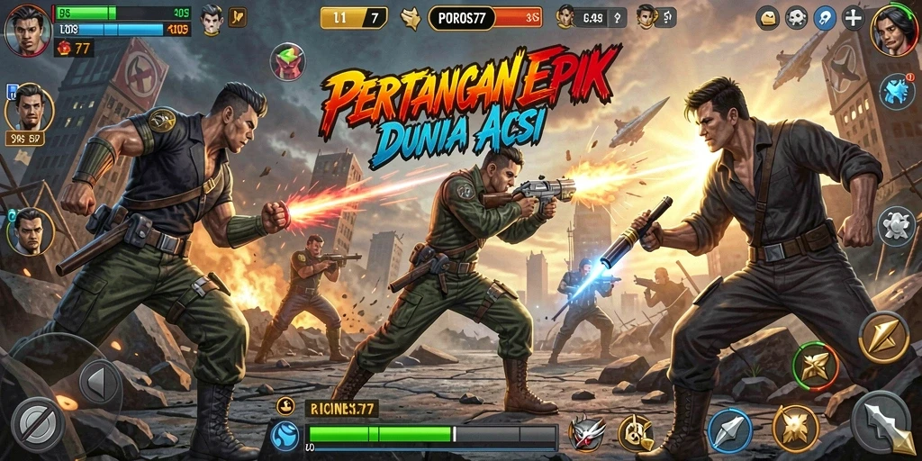 Screenshot menampilkan karakter dalam aksi seru di POROS77.