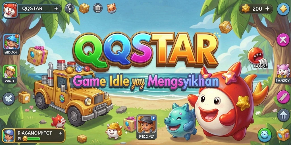 Screenshot gameplay QQSTAR menunjukkan karakter yang sedang bekerja mengumpulkan sumber daya.
