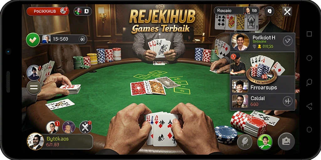 Tampilan gameplay menarik di REJEKIHUB dengan suasana poker kasino.