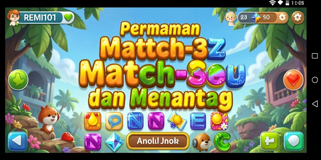 Tampilan screenshot REMI101 yang menunjukkan keseruan gameplay Match-3.