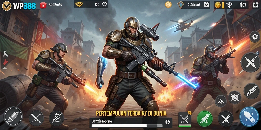 Screenshot WP888 yang menunjukkan aksi seru di arena Battle Royale.